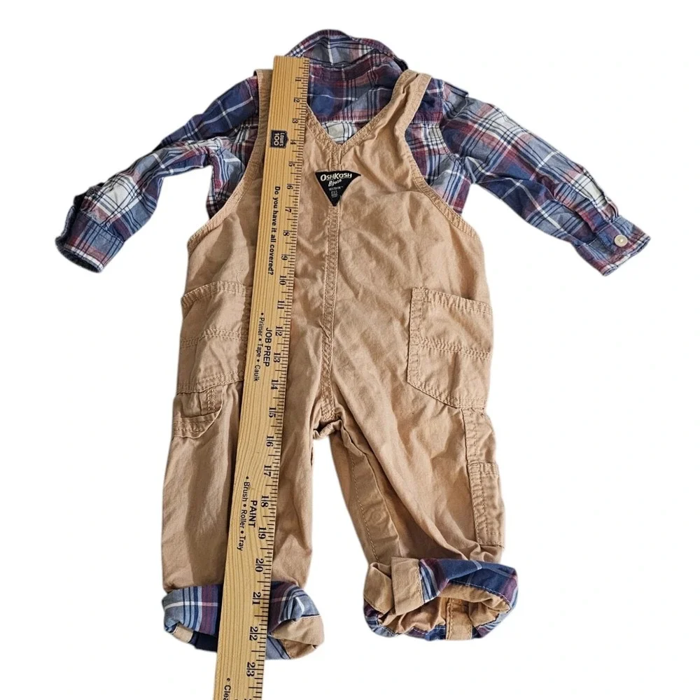 Oshkosh B'gosh Vestbak 2‎ Piece Set 18 mo Denim Bib Overalls Romper Roll Cuff